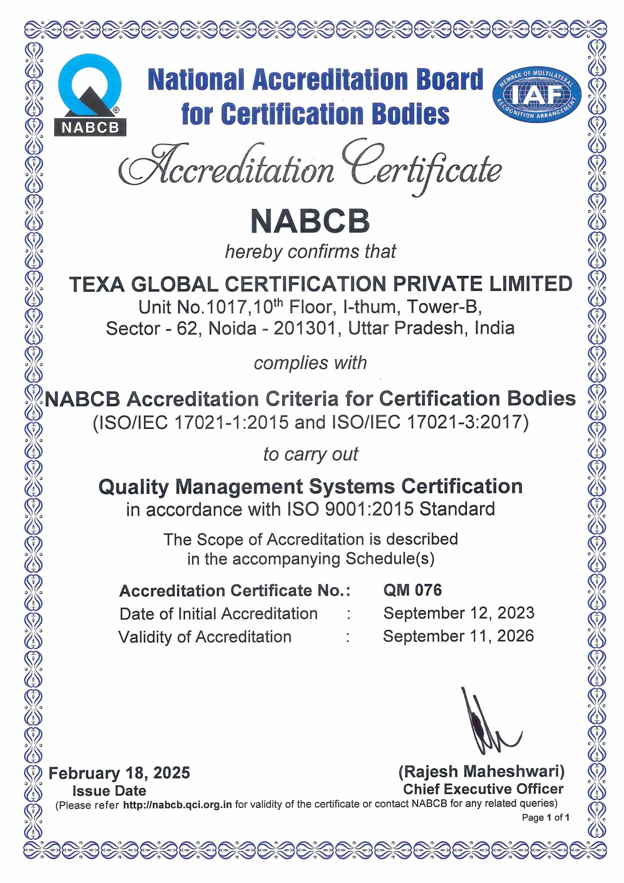 Quality Management Systems-QM 076